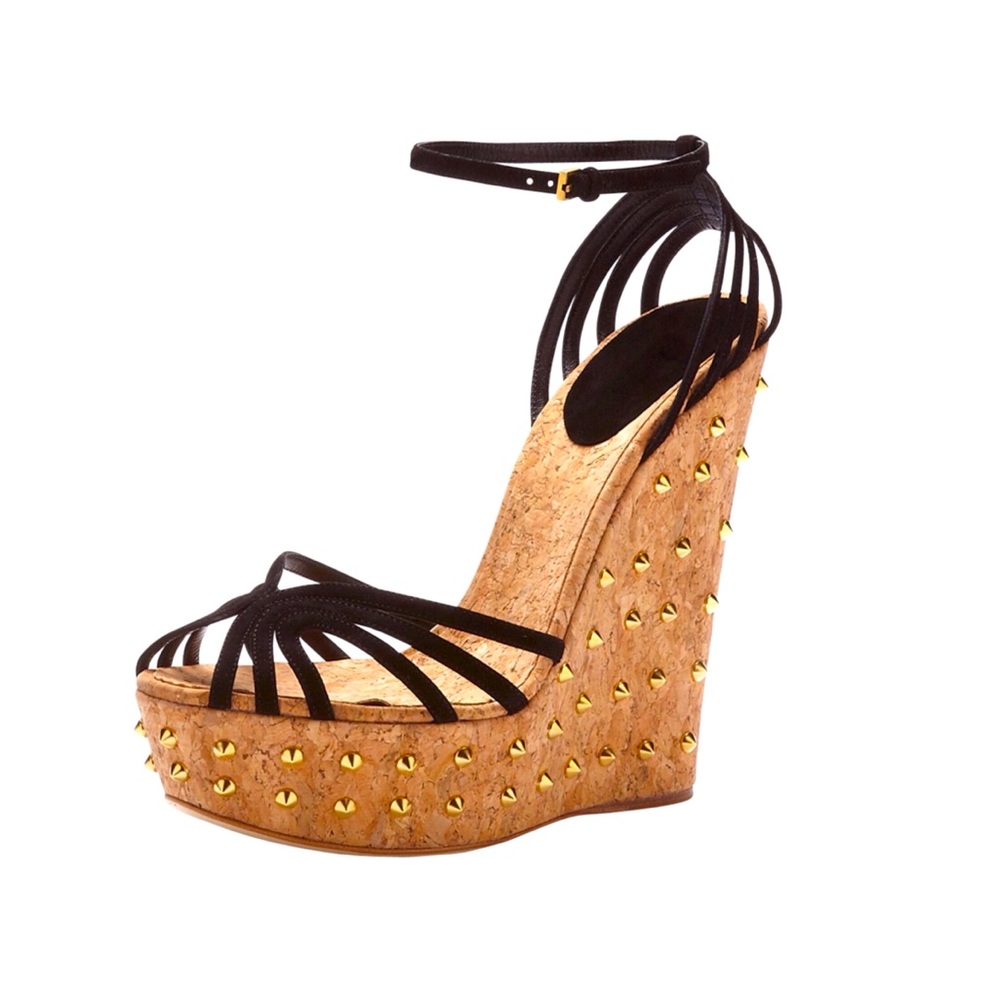 GUCCI Suede Studded-Wedge Sandal, Black